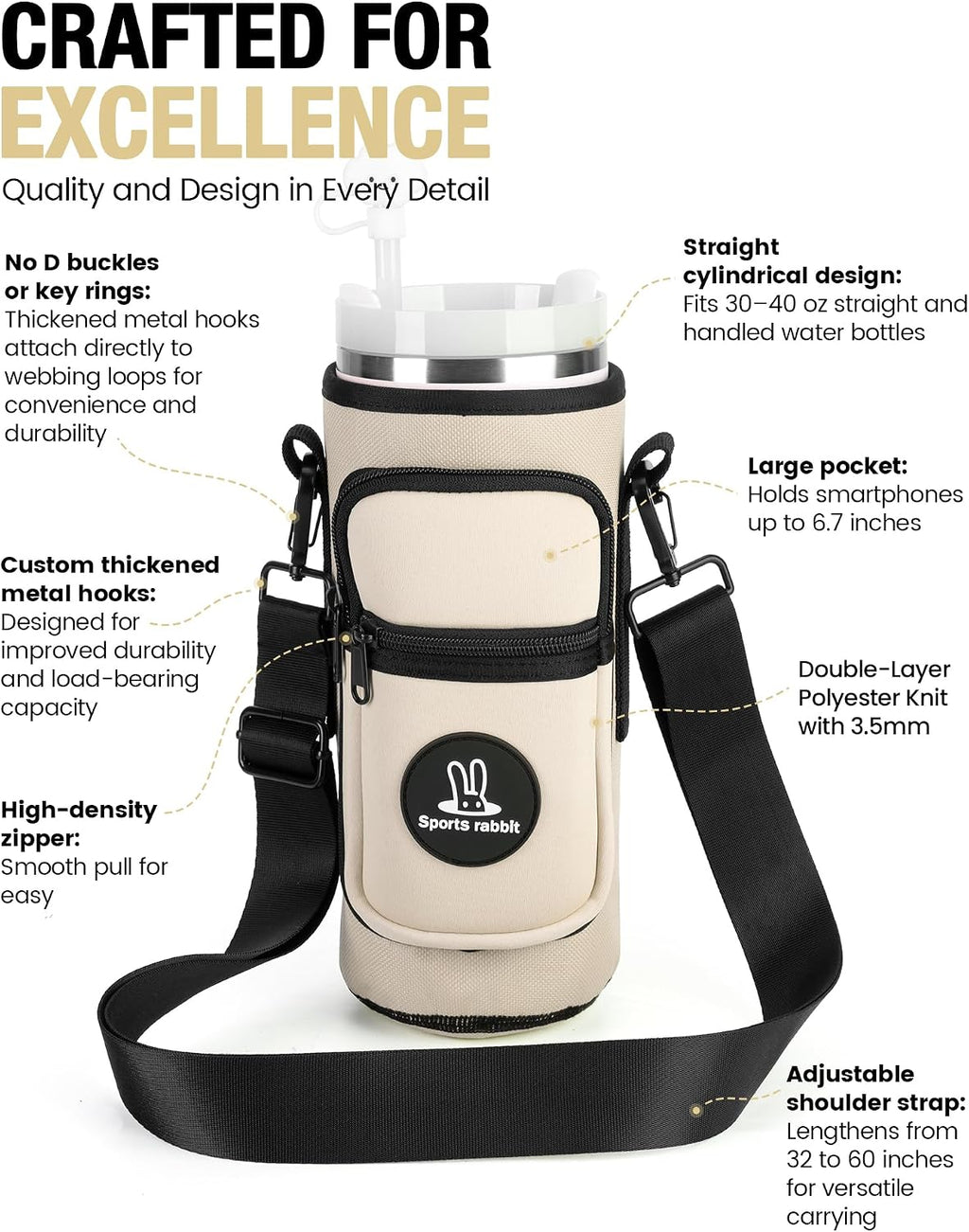 Sports rabbit Universal Water Bottle Holder with Strap & Phone Pocket