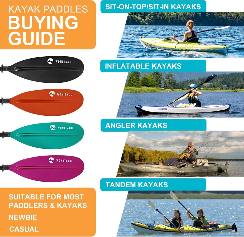 Adjustable Kayak Paddle, Fiberglass Shaft and Reinforced PP Blade
