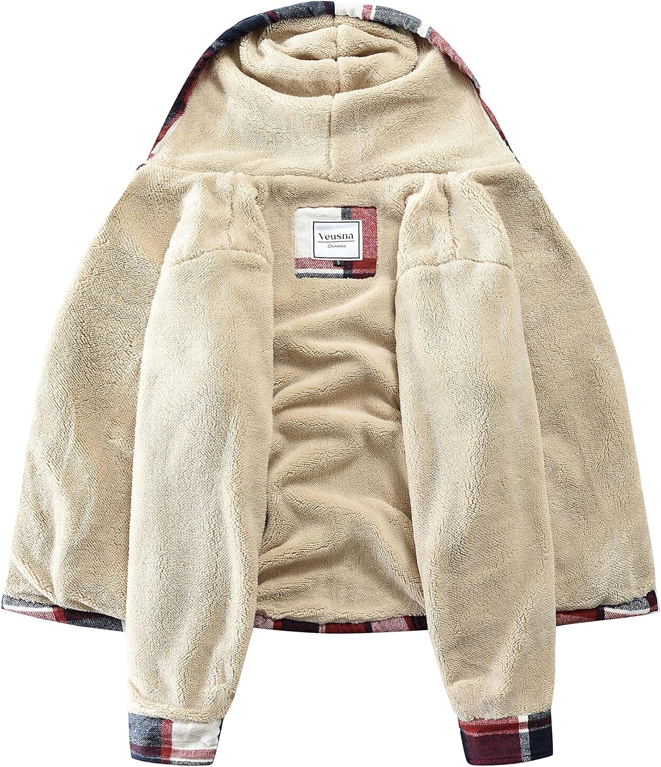 Men's Zip Up Flannel Shirt Jacket Fleece Lined with Hood