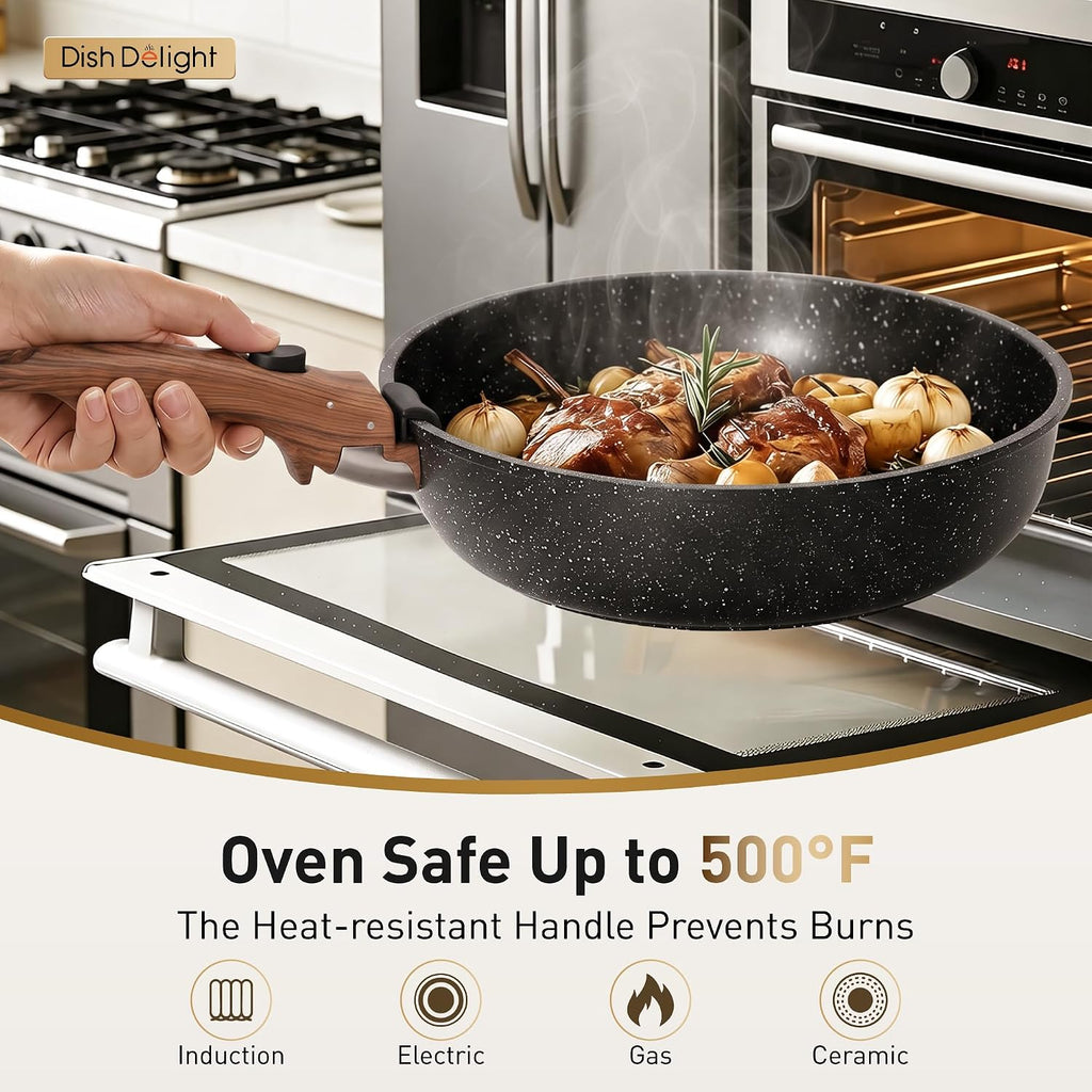 DishDelight Removable Handle Pots and Pans, 10 Piece Cookware Set Non Stick