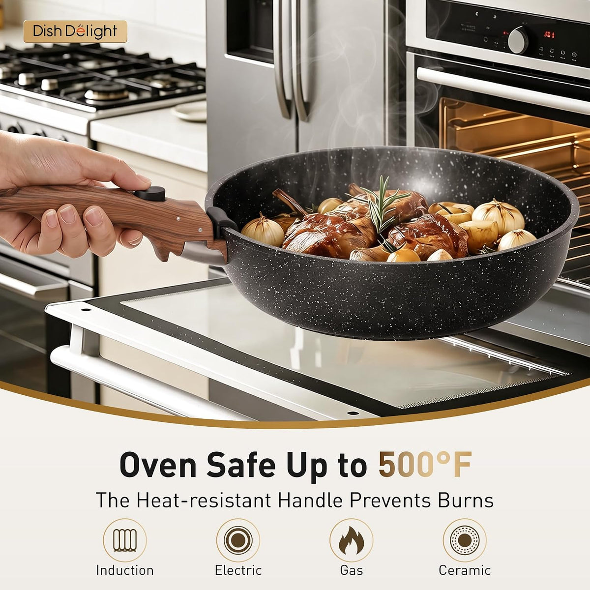 DishDelight Removable Handle Pots and Pans, 10 Piece Cookware Set Non Stick