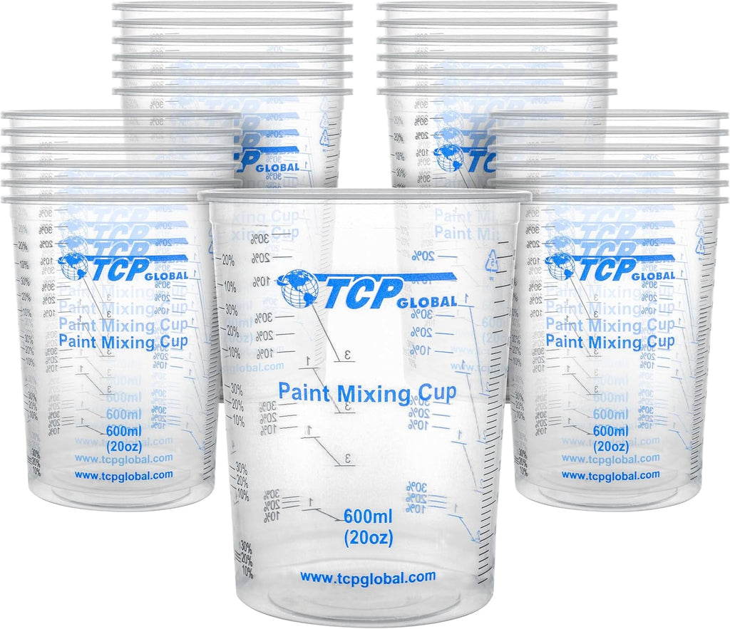 TCP Global 20 oz. (600ml) Graduated Plastic Mixing Cups - Box of 100