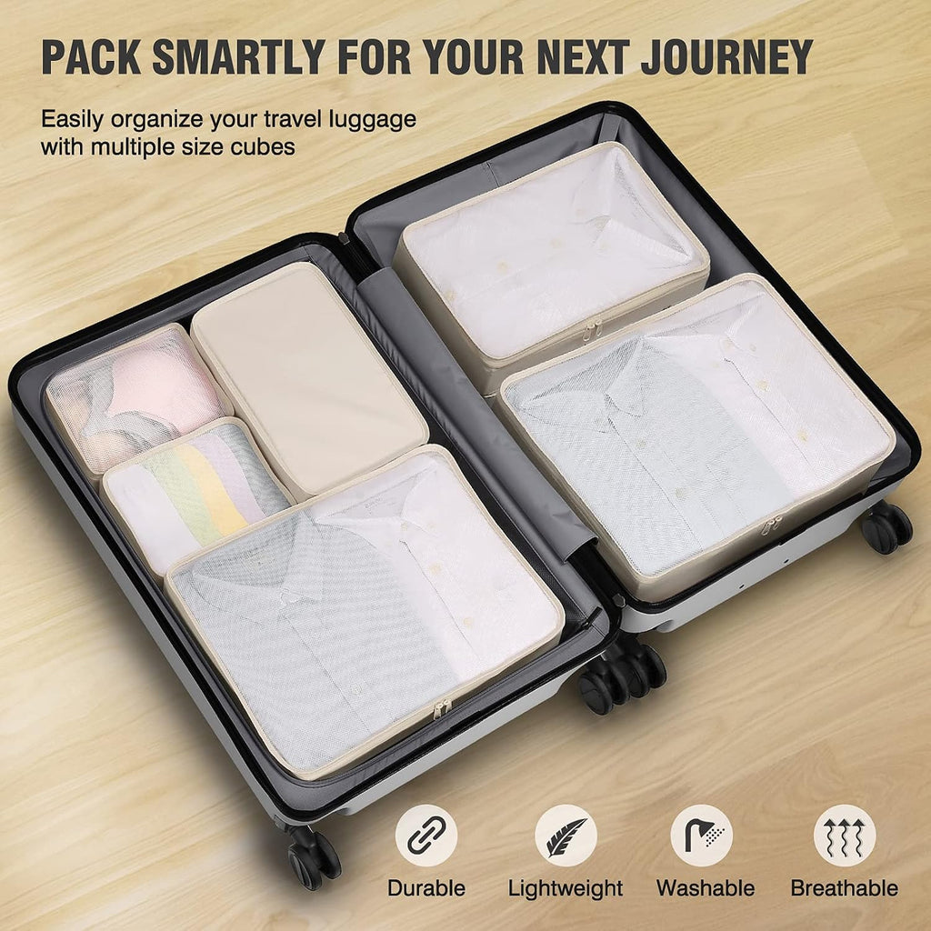 Mossio 6 Set Packing Cubes with Shoe Bag - Lightweight Travel Luggage Suitcase Organizers