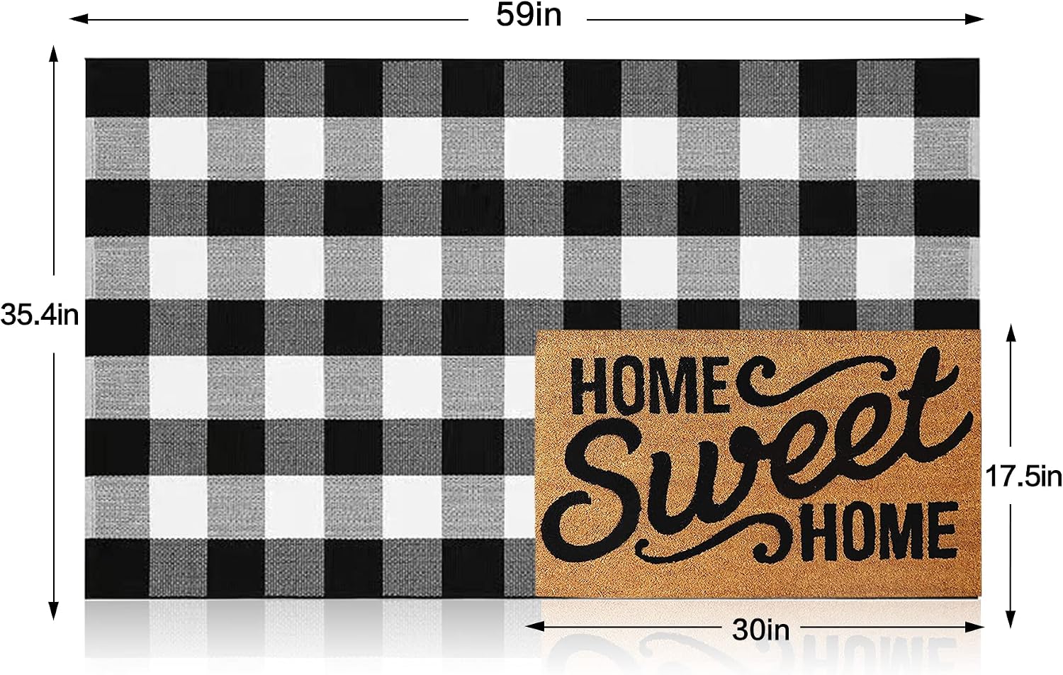 MUBIN Fall Decor Cotton Buffalo Plaid Rug, 3' x 5' Black and White Outdoor Rug Front Door Decorative Mat, Washable Doormat Foldable Area Rug Layered Door Mats Rug for Front Porch, Entryway, Patio