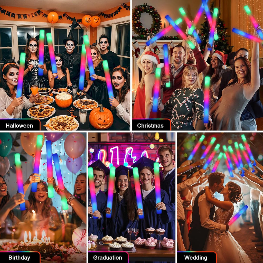 wellent 230 LED Foam Glow Sticks, Bulk Glow Sticks, Foam Light Up Sticks Bulk, LED Foam Sticks with 3 Colorful Flash Mode,Glow Party Supply for Wedding, Birthday, Concert, Carnival, Sporting Events