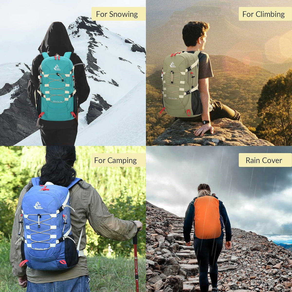 Bseash 40L Waterproof Hiking Camping Backpack with Rain Cover, Outdoor Sport Travel Bag Daypack for Climbing Skiing Cycling (Pink)
