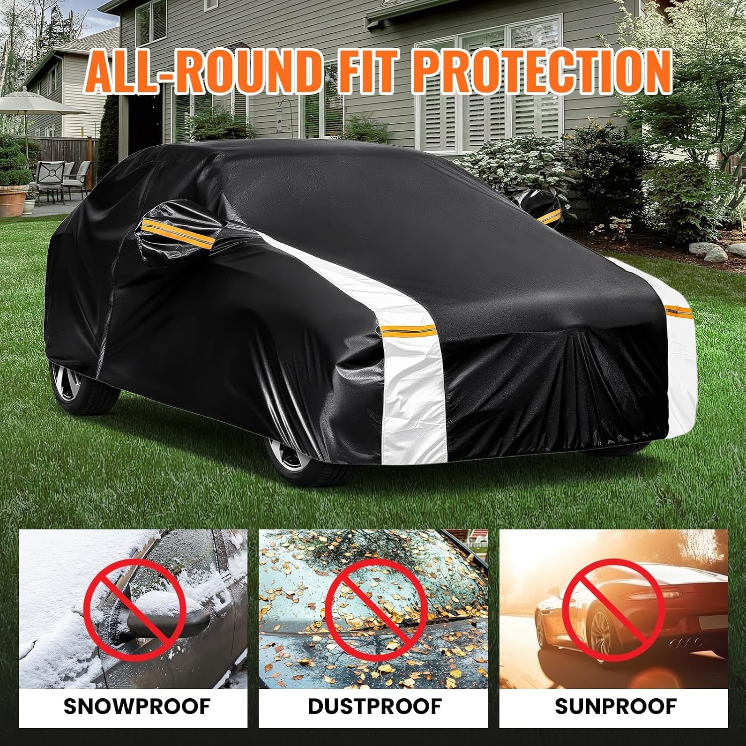 Multi-Layer Custom Fit Car Cover for Tesla Model Y/Model Y Juniper(2020-2026), Upgraded Waterproof All-Weather Full Exterior Cover with Charging Port and Zipper, for Snow Rain Dust and UV Protection.