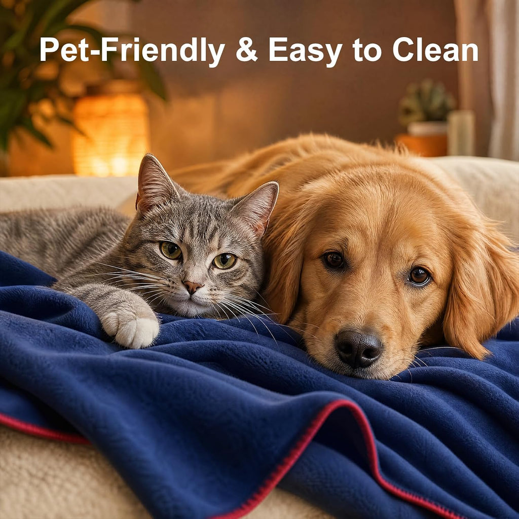 Camping Blanket 62×87" - Fleece Blanket, Soft Flannel Bed Blanket, Large Fuzzy Cozy Blanket, Multi-use for Bed, Sofa, Couch, Travel, Camping, All Season Warm Lightweight Cover, Blue