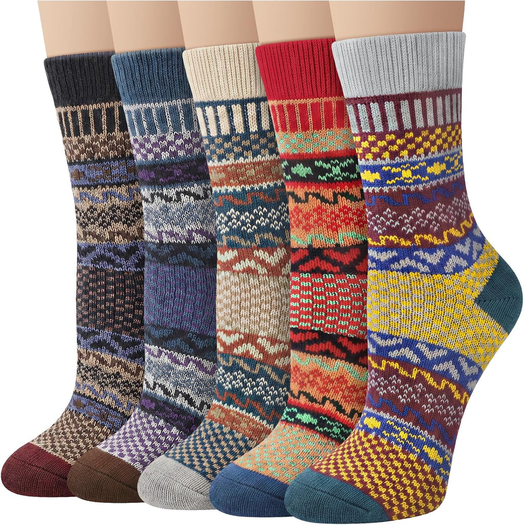 Senker Fashion Wool Socks for Women, 5 Pairs Winter Warm Crew Boot Socks