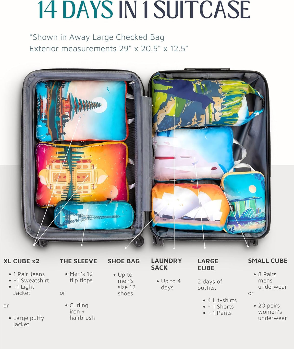 TRIPPED Travel Gear Large Compression Packing Cubes 7-Piece Set for Travel