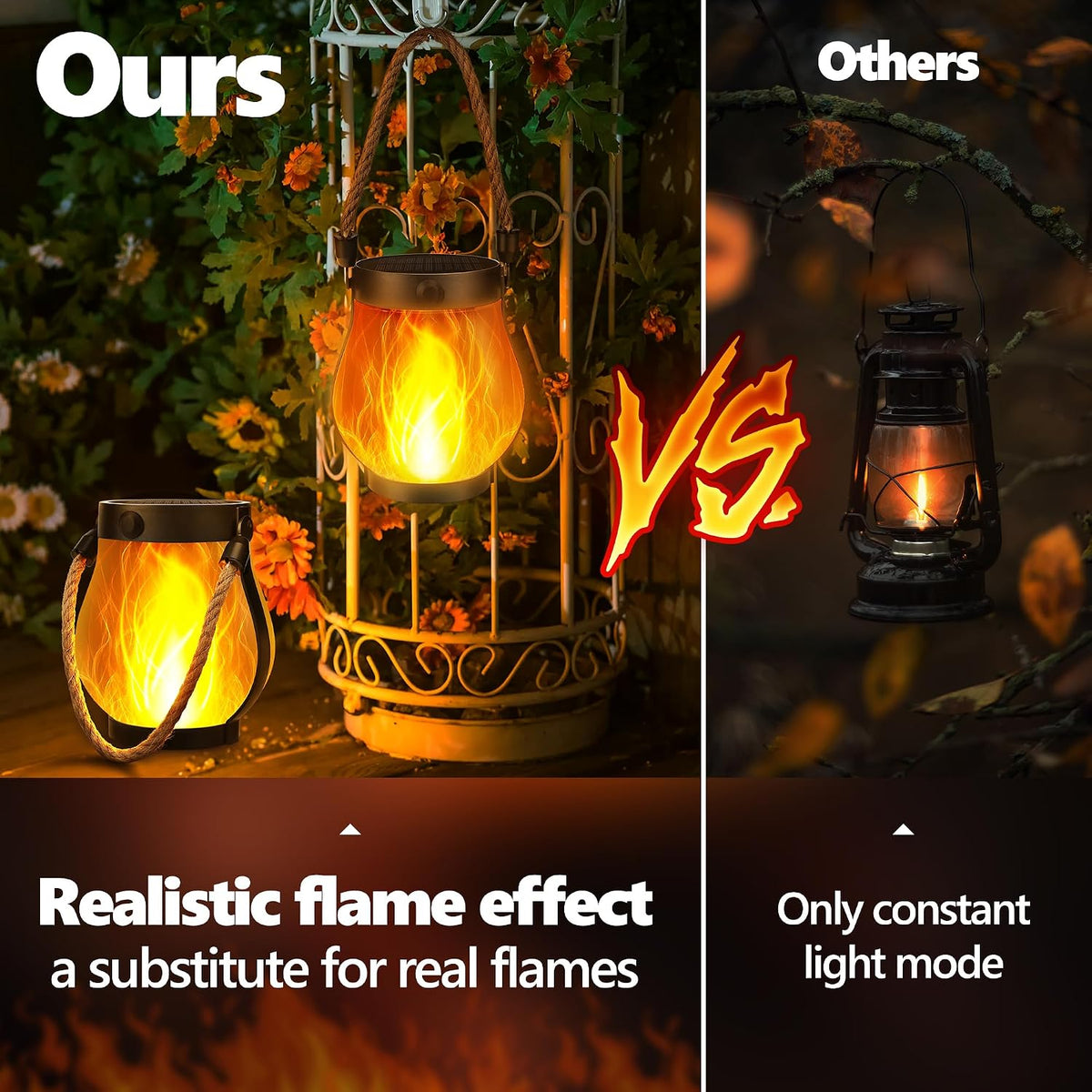 iBaycon 2 Pack Gen2 Solar Lantern Lights USB Ultra-Real Flame, Warm White