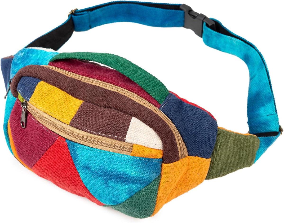 Freakmandu Eco-Friendly Boho Hippie Style Hemp Fanny Pack White Hip Waist Bag for Hiking Running Jogging
