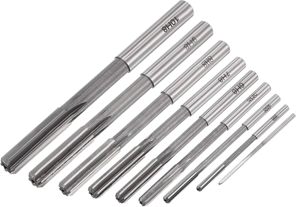 uxcell Chucking Reamer Set Lathe Machine Reamer Straight Flute Milling Cutter High Speed Steel H8 Tolerance (2mm 3mm 4mm 5mm 6mm 7mm 8mm 9mm 10mm) 9pcs