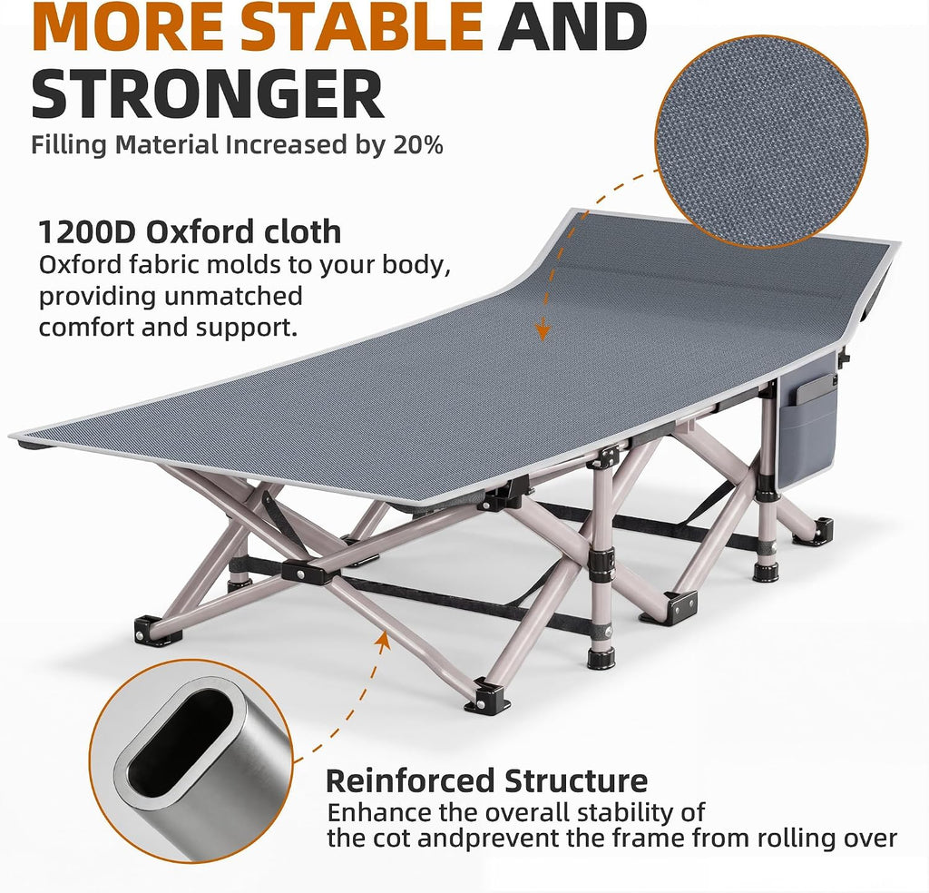 Camping Cot for Adults 2 Pack, Heavy Duty Folding Sleeping Cots with Carry Bag, Portable Camp Bed with Double Layer 1200D Oxford Fabric & Mattress, Travel Cot for Camping, Beach, Patio, Home Office