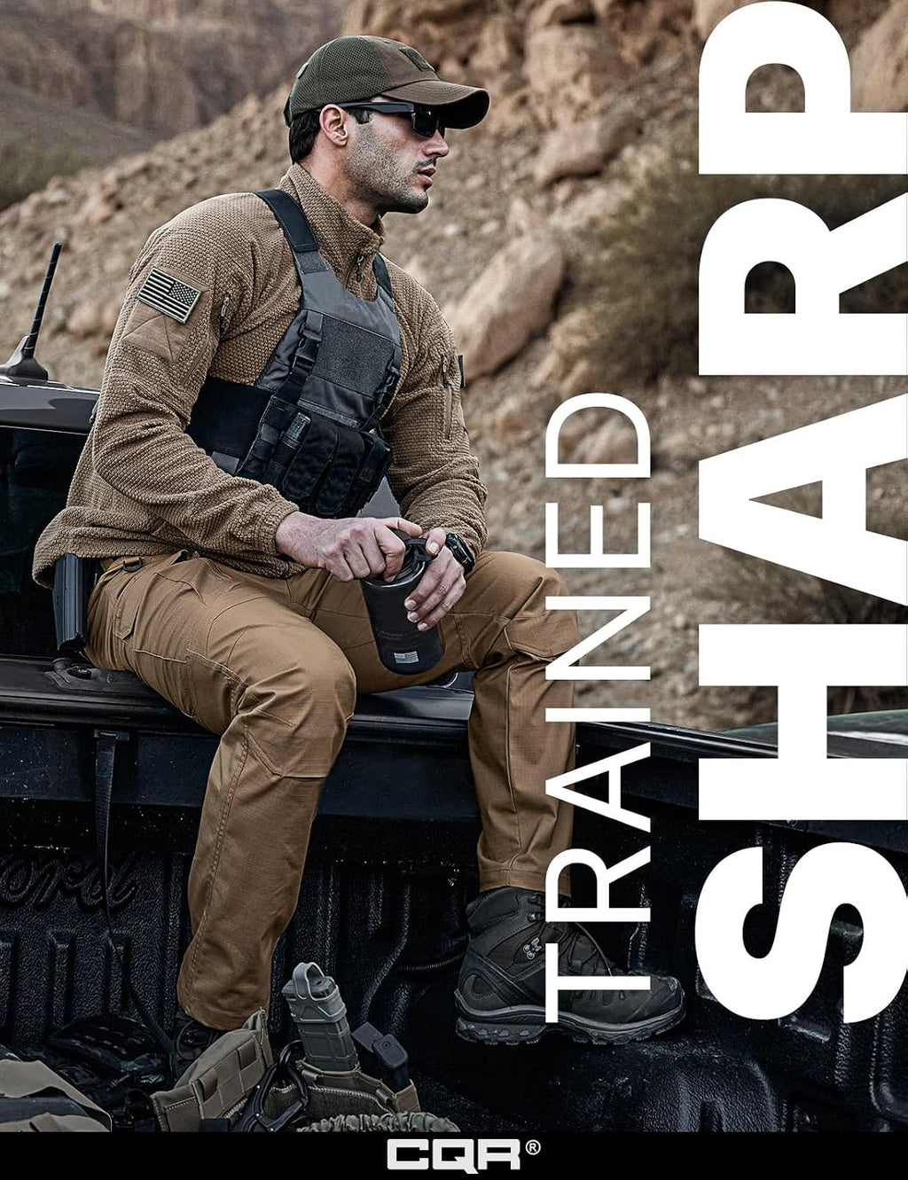 CQR Men's Flex Stretch Tactical Pants, Water Resistant Ripstop Cargo Pants, Lightweight EDC Outdoor Work Hiking Pants
