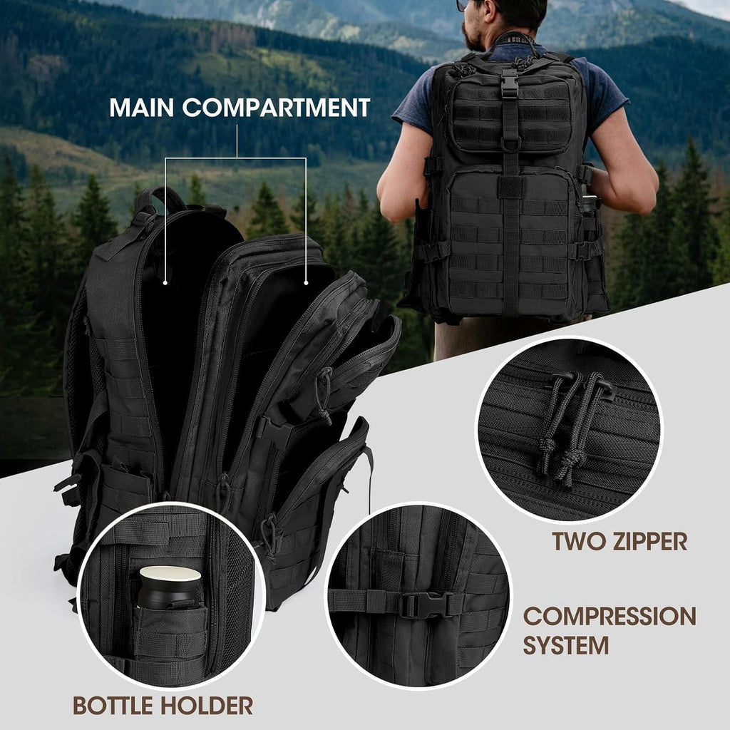 REEBOW GEAR Military Tactical Backpack for Men 3 Day Survival Bag Black