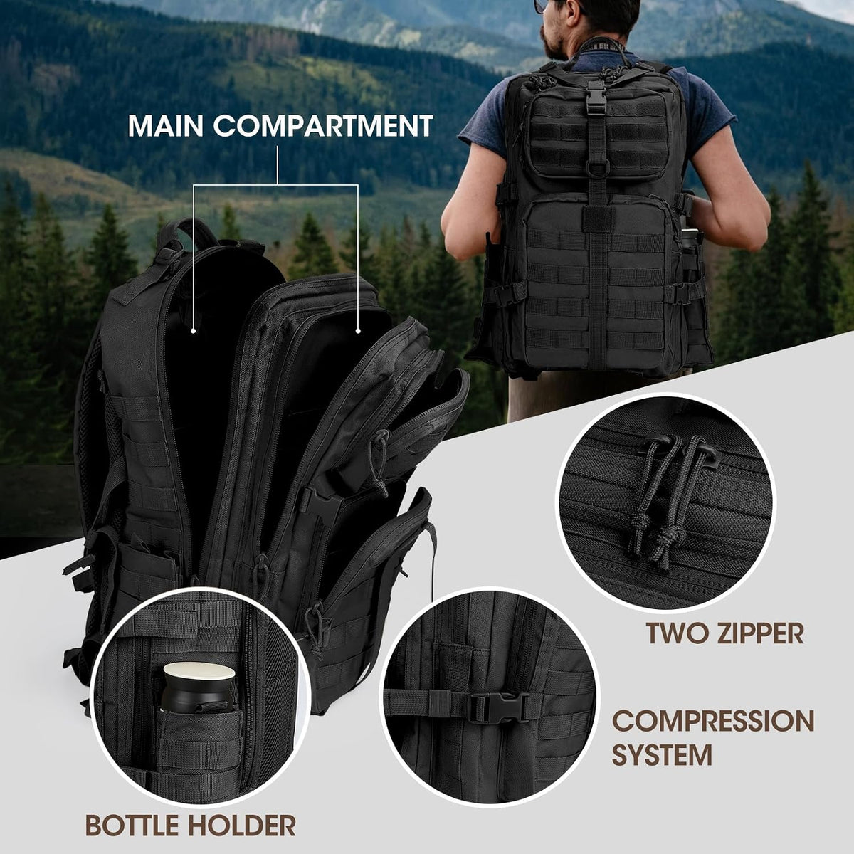REEBOW GEAR Military Tactical Backpack for Men 3 Day Survival Bag Black