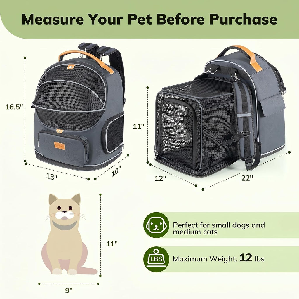Morpilot Expandable Cat Carrier Backpack for Small Dogs & Cats Up to 12lbs