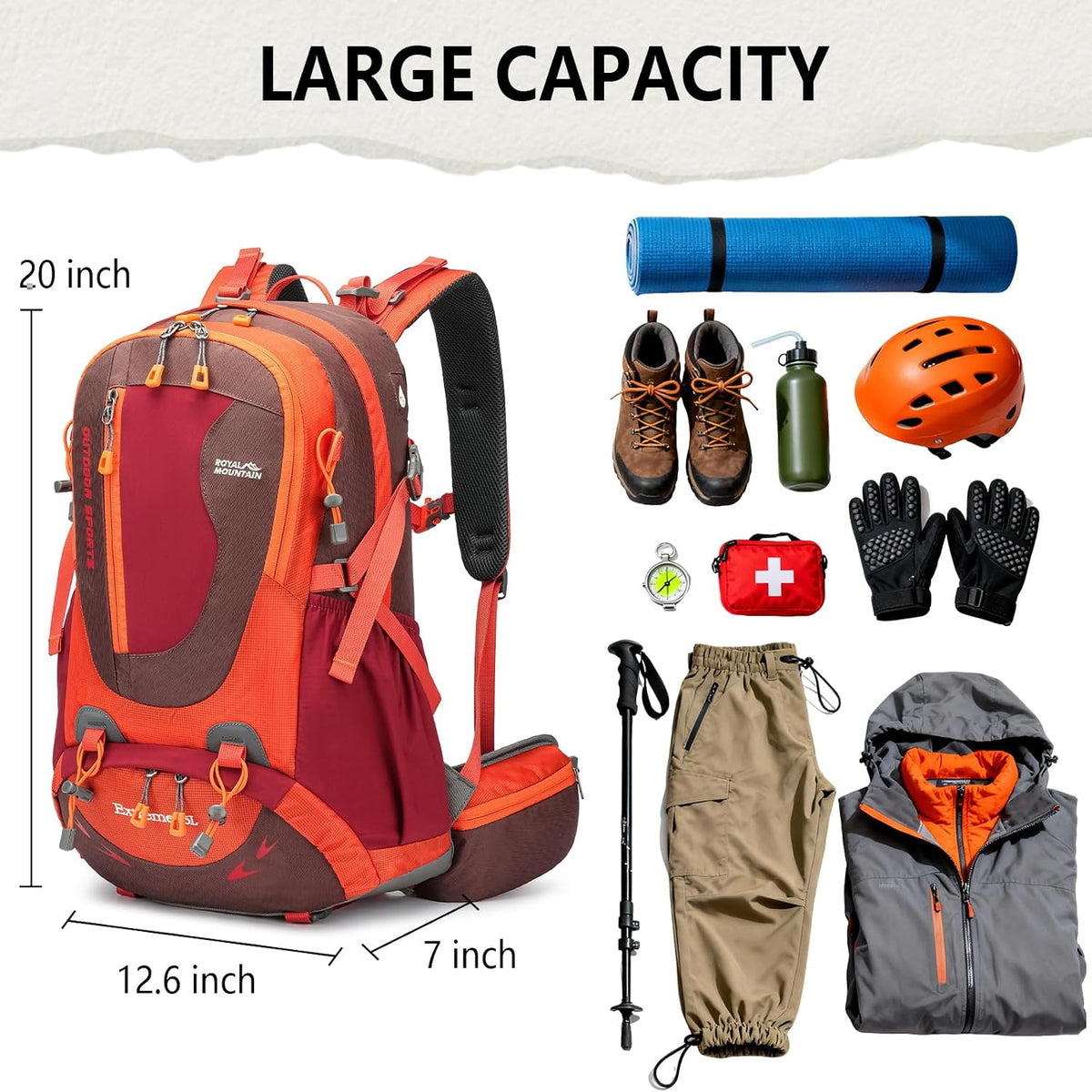 35L Lightweight Hiking Backpack for Women Men Waterproof Camping Backpack