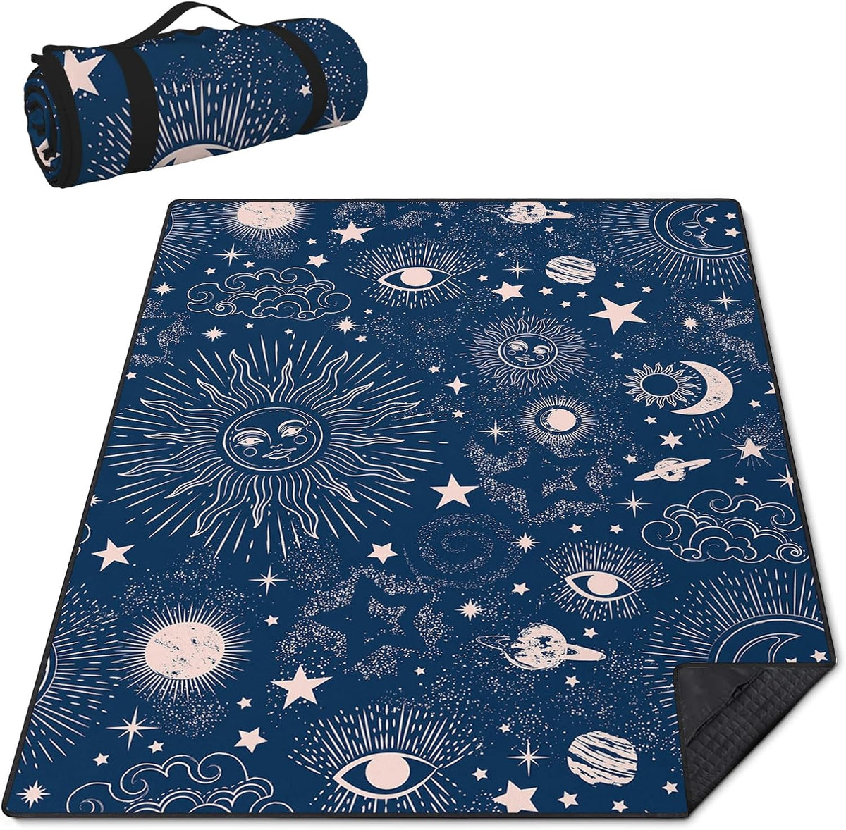 Gothic Picnic Blankets Waterproof Foldable,60″X80″Thick Picnic Mat Blue Outdoor Blanket for Grass, Sun and Moon Beach Blanket Sandproof Picnic Accessories for Camping Party Travel Park Lawn