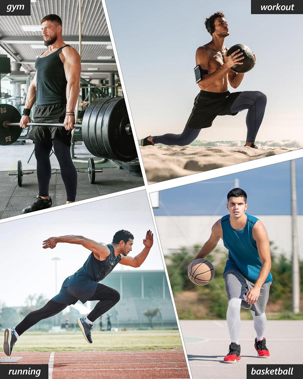 Roadbox 2 Pack Mens Compression Pants, Running Tights Leggings with Pockets