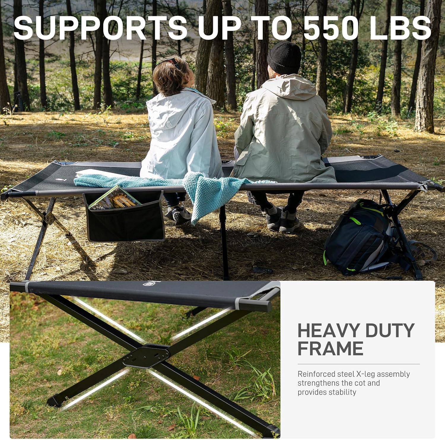 EVER ADVANCED Extra Wide Camping Cot for Adults Oversized XXL Sleeping Cots Folding Cot Bed with Carry Bag, 84.3" L x 41.9" W, Support to 550 lbs