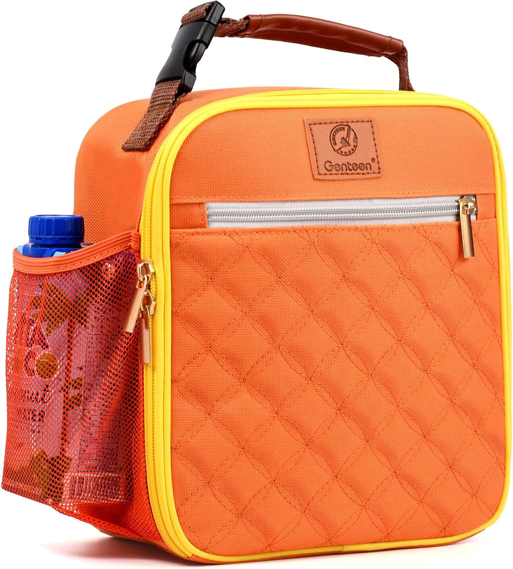 Genteen Kids Lunch Box Insulated Soft Mini Cooler with Bottle Holder, Lightweight Reusable Easy-Clean Lunch bag for Girls, Boys Back to School-Purlpe/Light Pink