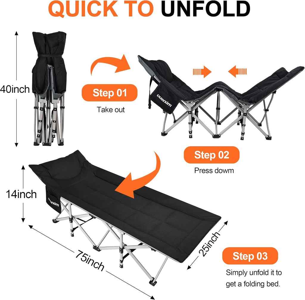 Folding Camping Cot-with Cushion and Pillow,Sleeping Cots for Adults