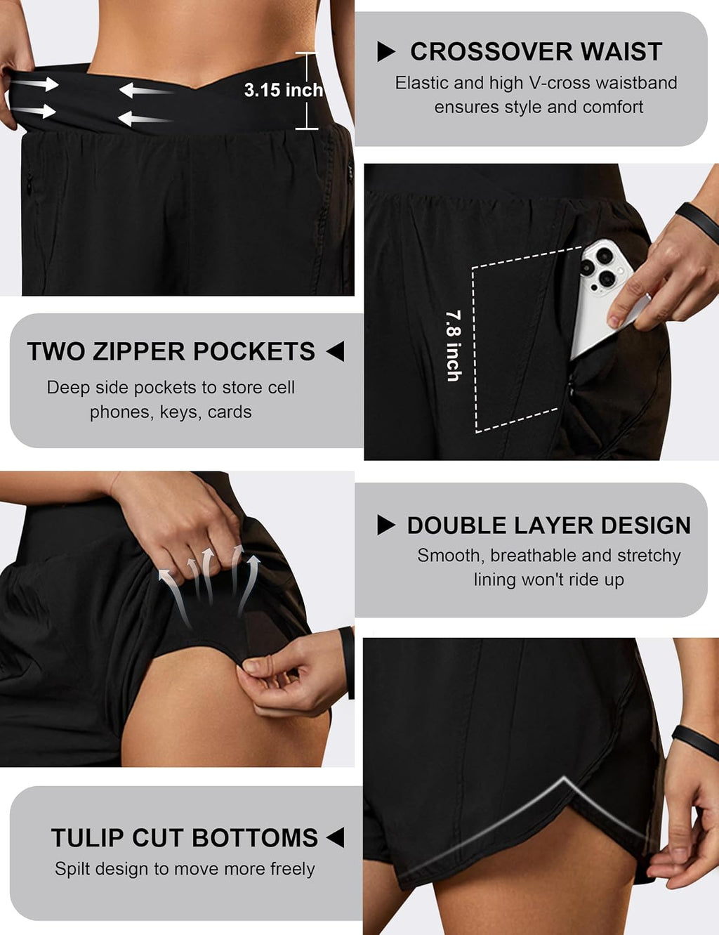 Blooming Jelly Women's Athletic Running Shorts Crossover Gym Workout Shorts