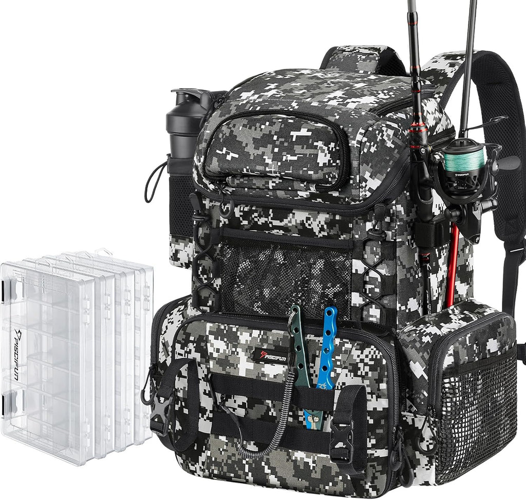 Piscifun Fishing Tackle Backpack, 42L Rod & Box Carrier, Waterproof