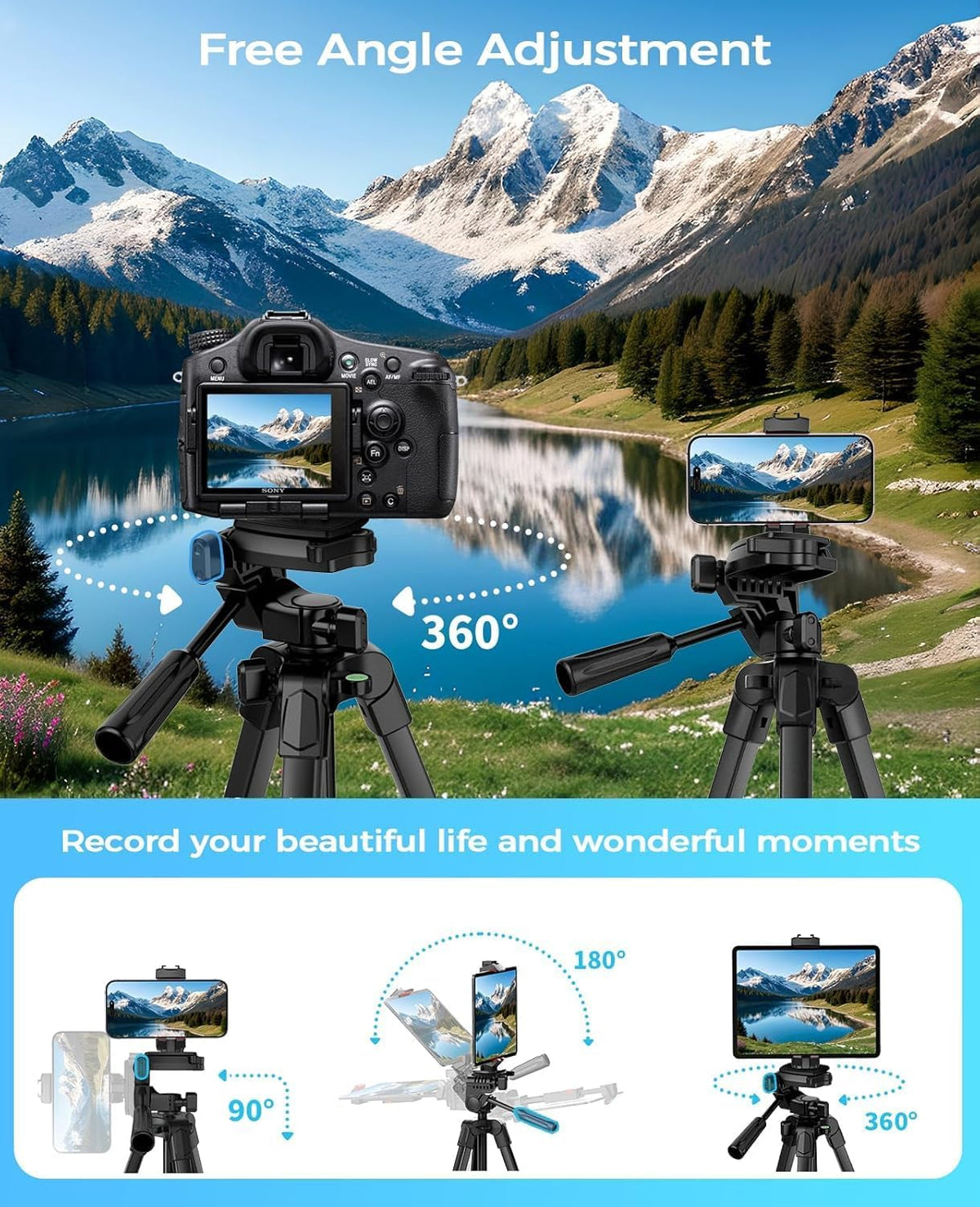 MACTREM 67" iPad Tripod Stand for Tablet Phone Camera with Remote Mount