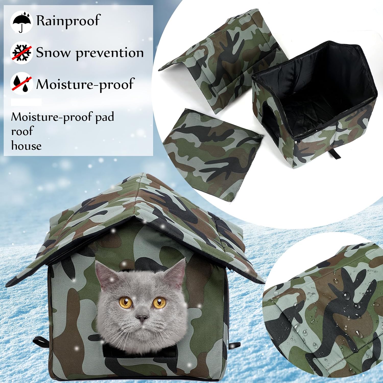 Soaoo 3 Pcs Cat Houses for Outdoor Stray Cats Shelter Weatherproof Outside House Indoor Foldable Pet Cave with Tent Stakes for Wild Animal Dogs(Camouflage Style)