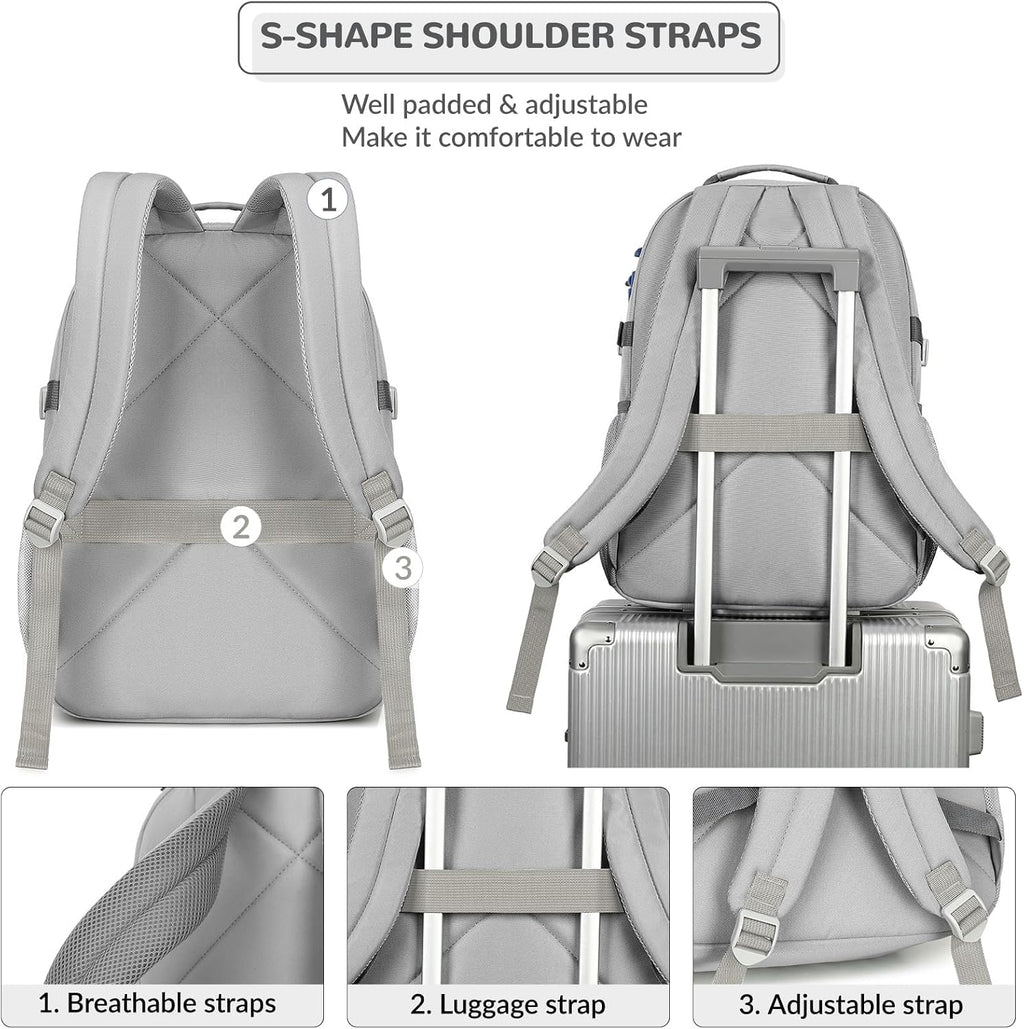 Lohol Water Resistant Daypack with Mulitiple Pockets for School Travel Outdoor College, 15.6 inch Laptop Backpack for Men and Women (Grey)