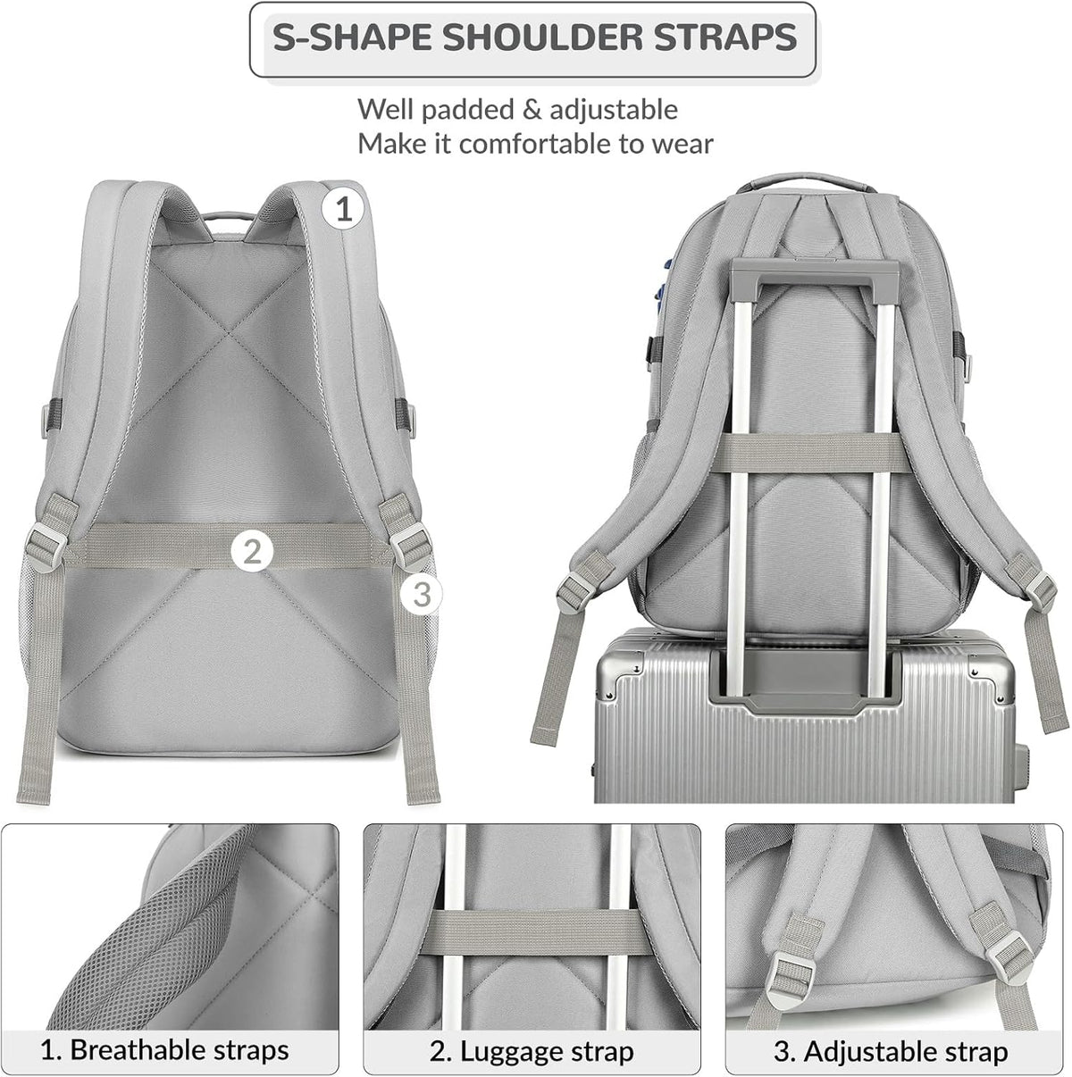 Lohol Water Resistant Daypack with Mulitiple Pockets for School Travel Outdoor College, 15.6 inch Laptop Backpack for Men and Women (Grey)