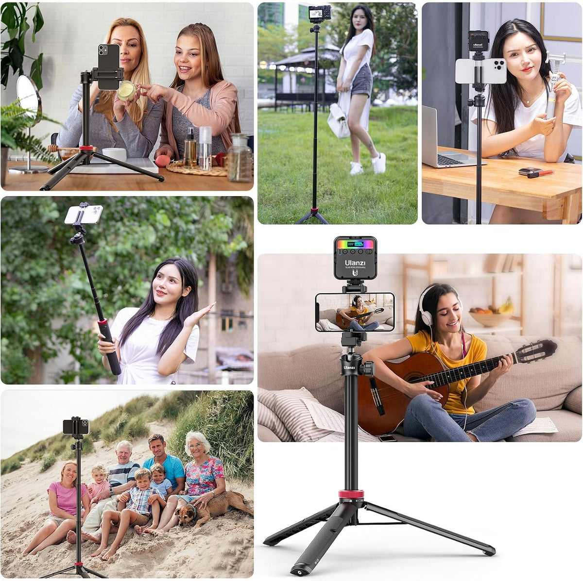 ULANZI MT-44 Auto Open Phone Tripod, 59" Extendable Selfie Stick Vlog Stand
