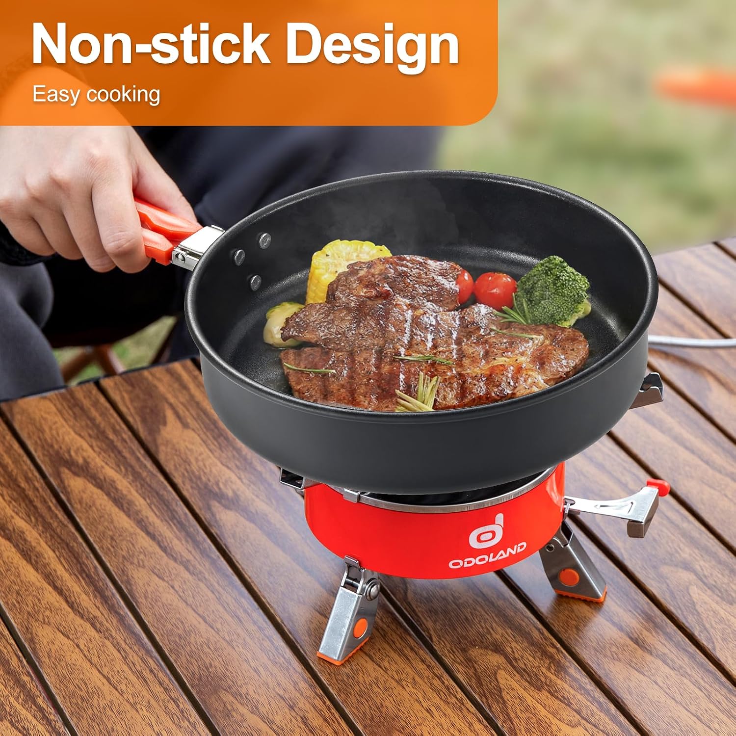 Odoland 15pcs Camping Cookware Mess Kit, Lightweight Pot Fry Pan Set