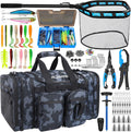 PLUSINNO Tackle Bag - Expandable Fishing Bag with fishing net for Saltwater & Freshwater - Water Resistant Fishing Gear Shoulder Bag For Men