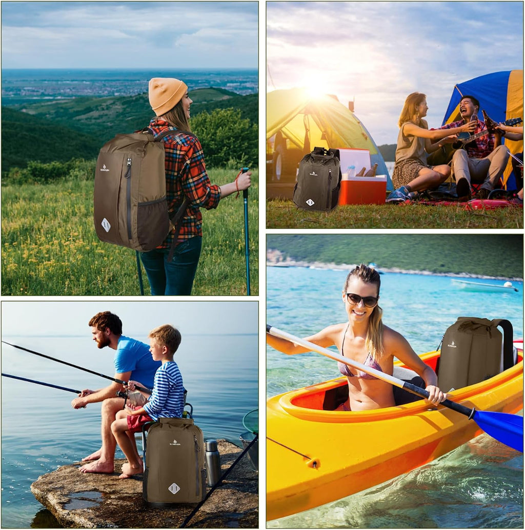 Dry Bag Backpack, 20 L Dry Bag Waterproof with Waist Pouch and Phone Case,Dry bag for kayaking,Marine dry bag for Kayaking, Beach, Rafting, Boating, Hiking, Camping and Fishing (Coffee)