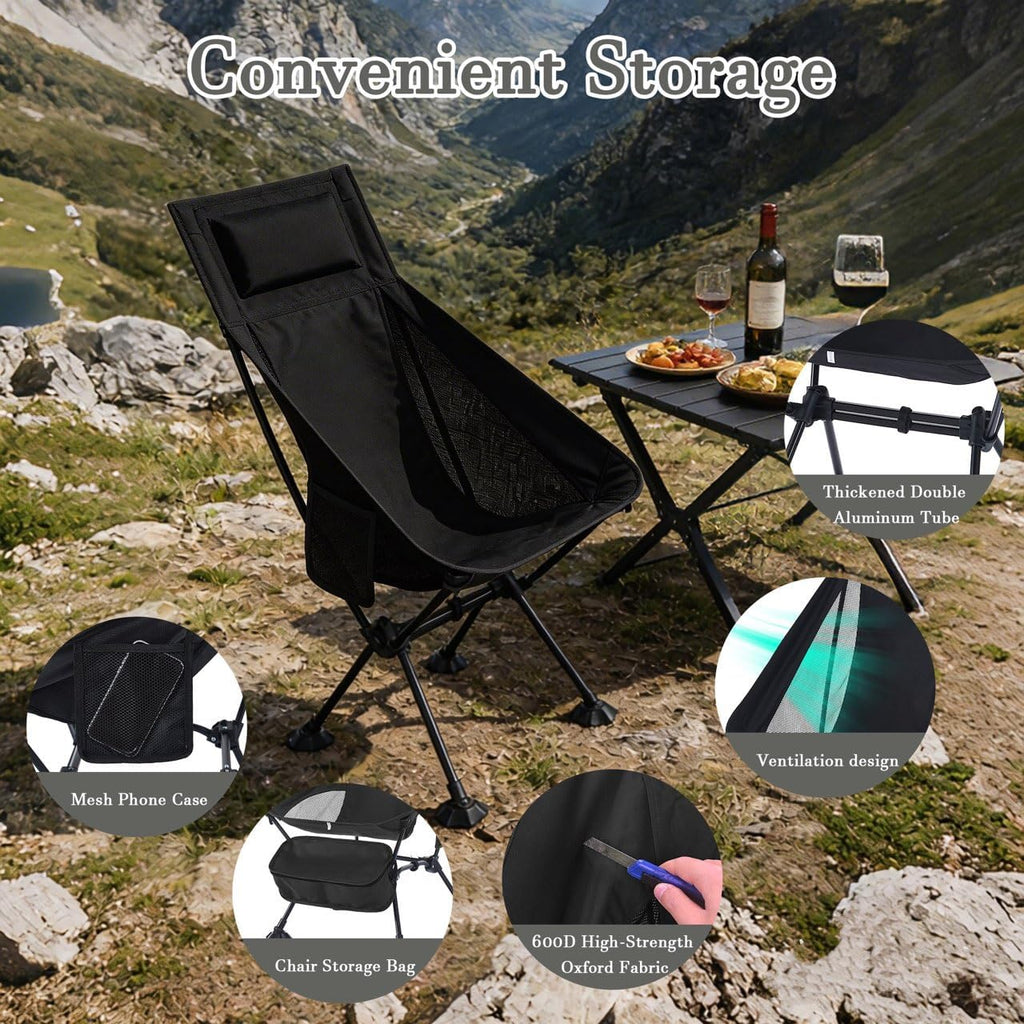 High Back Lightweight Folding Backpacking Camping Chair for Adults