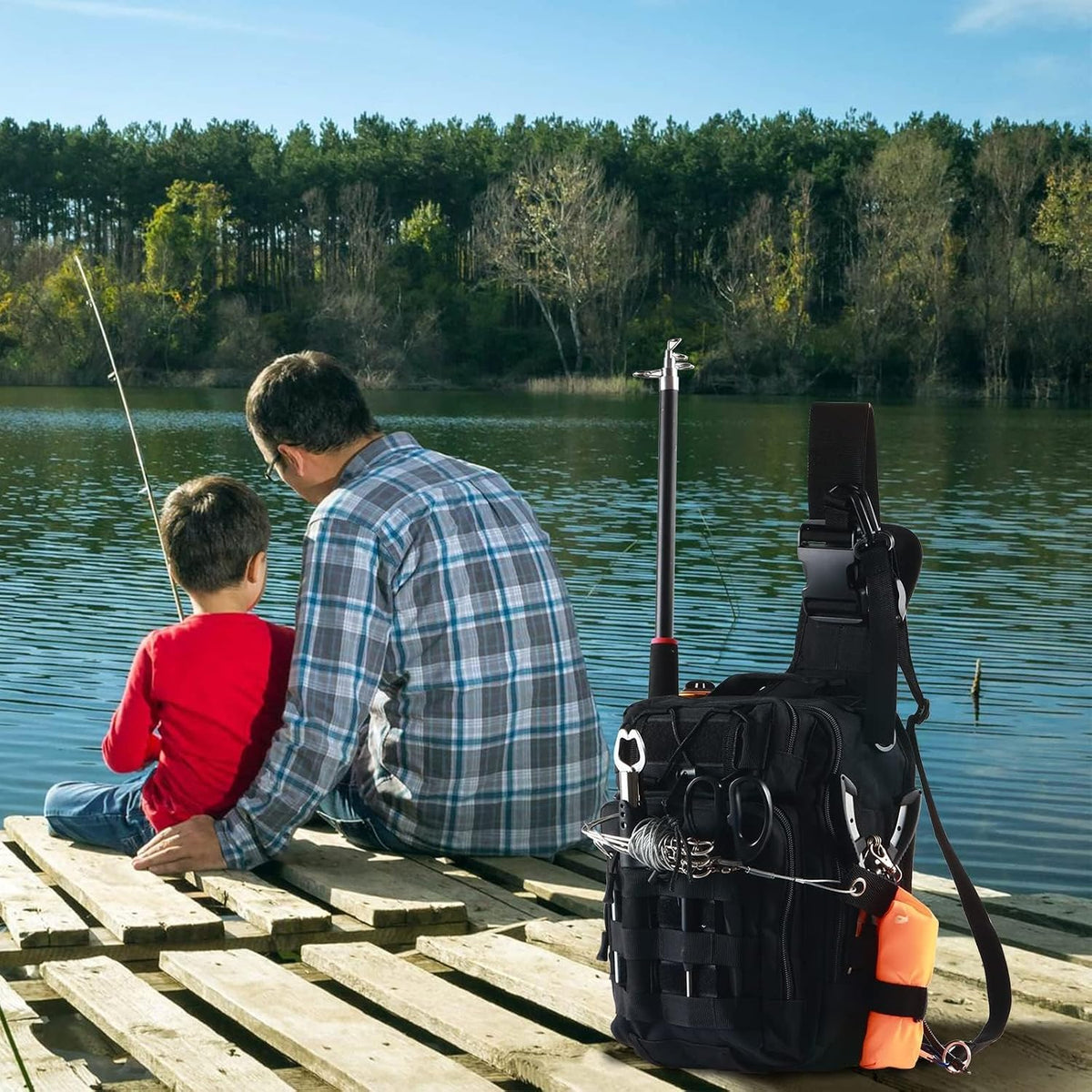 Aertiavty Fishing Backpack, Fishing Bag with Tackle Box, Compact Fishing Tackle Bag, Fishing Tackle Backpack with Rod Holder for Outdoor Sport Fishing Gifts for Men Women