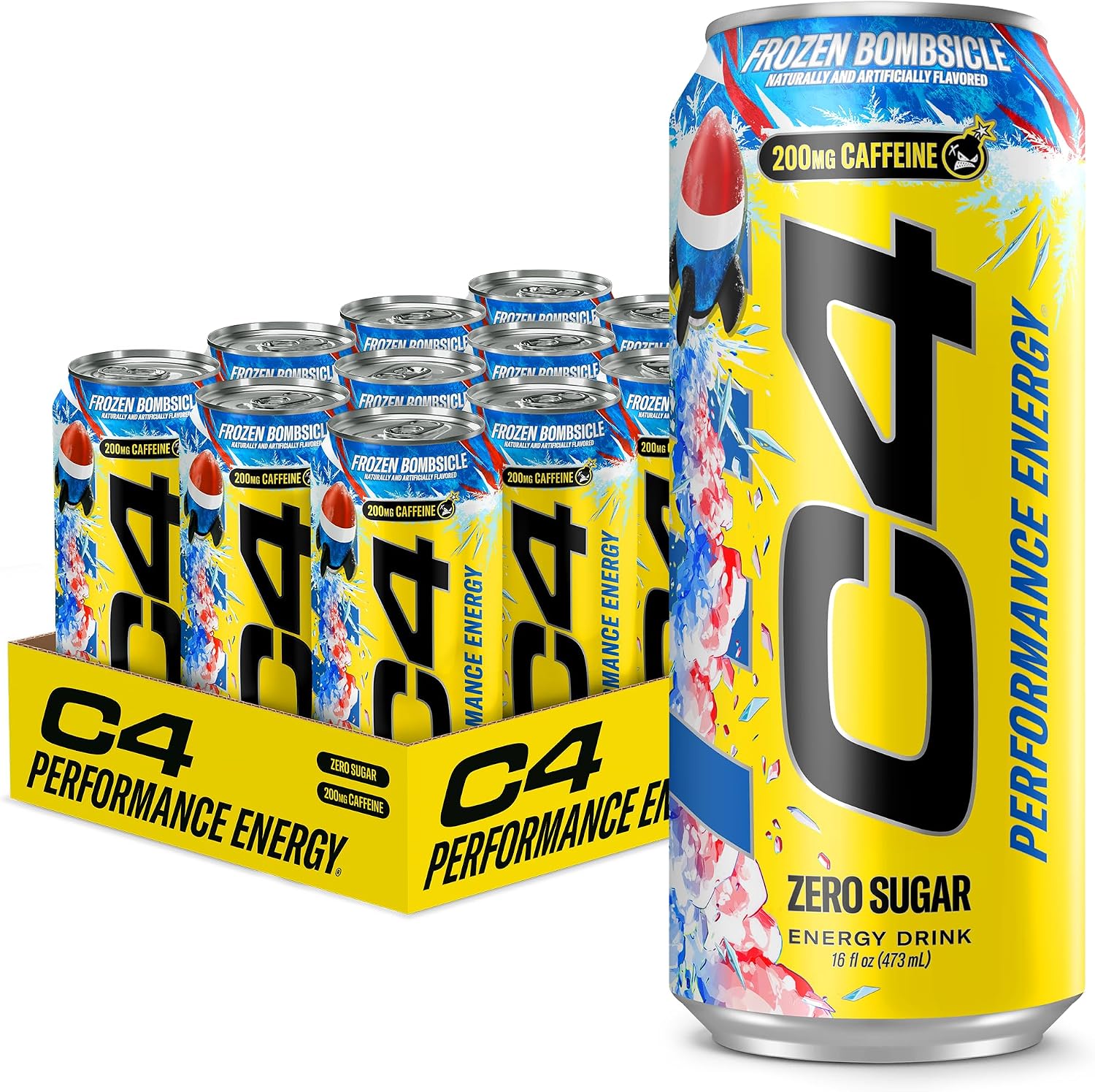 C4 Performance Energy Drink with Zero Sugar, 200mg Caffeine, 16 Fl Oz 12pk