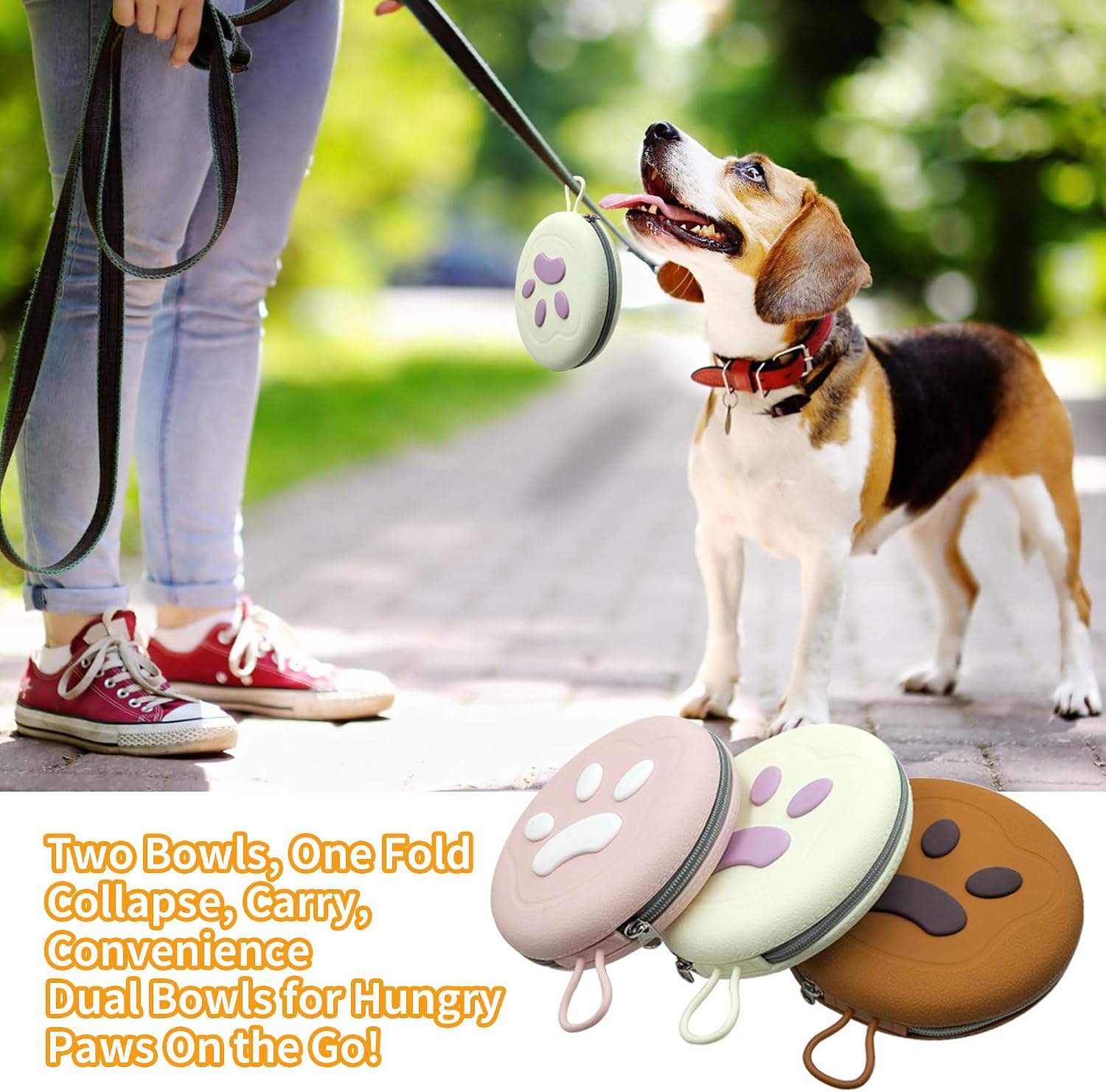 Collapsible Dog Bowls, 2-in-1 Pet Food Water Feeder Brown Pink