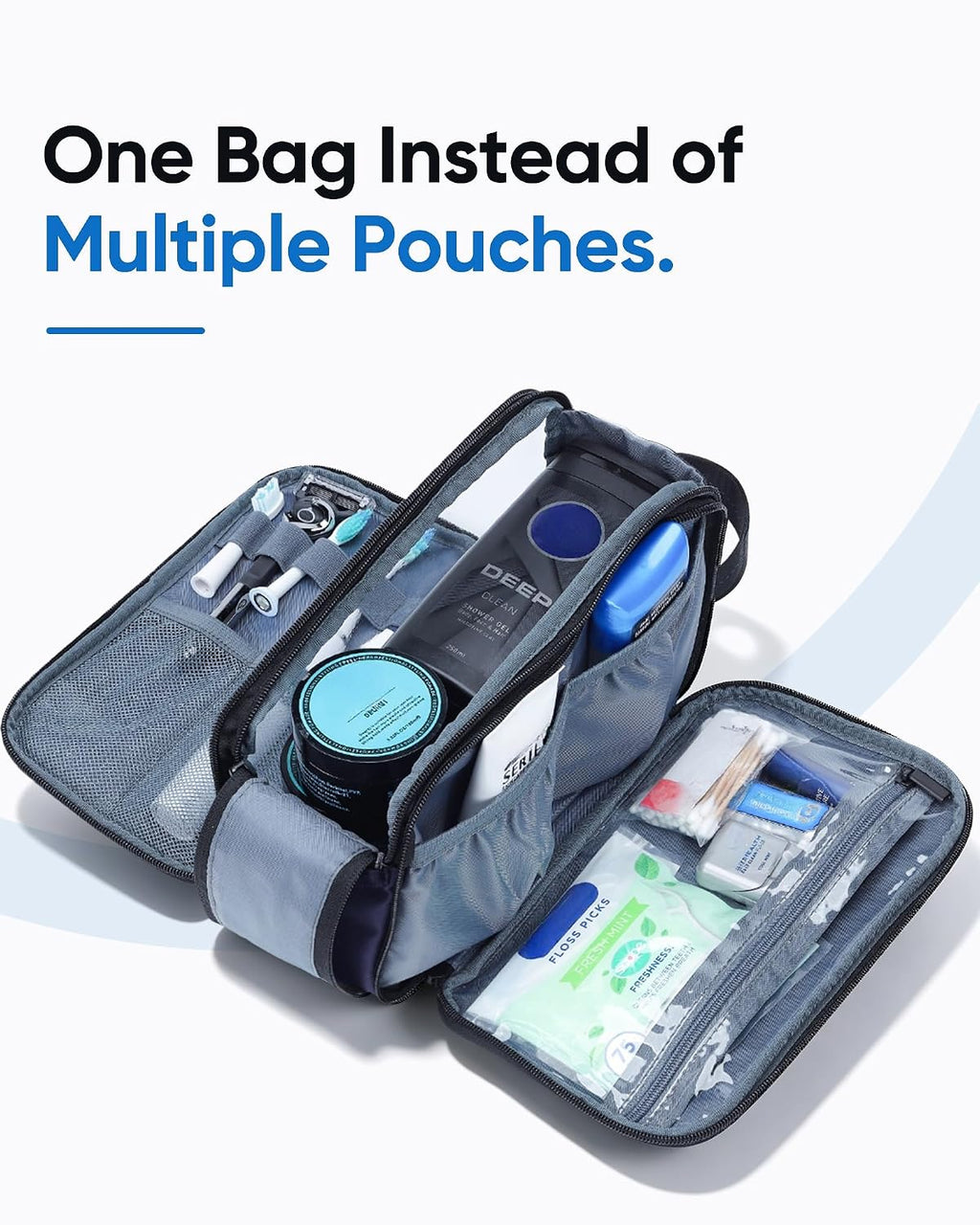 ZEEMO Travel Toiletry Bag for Men, Full Open Dopp Kit with Dual Compartment