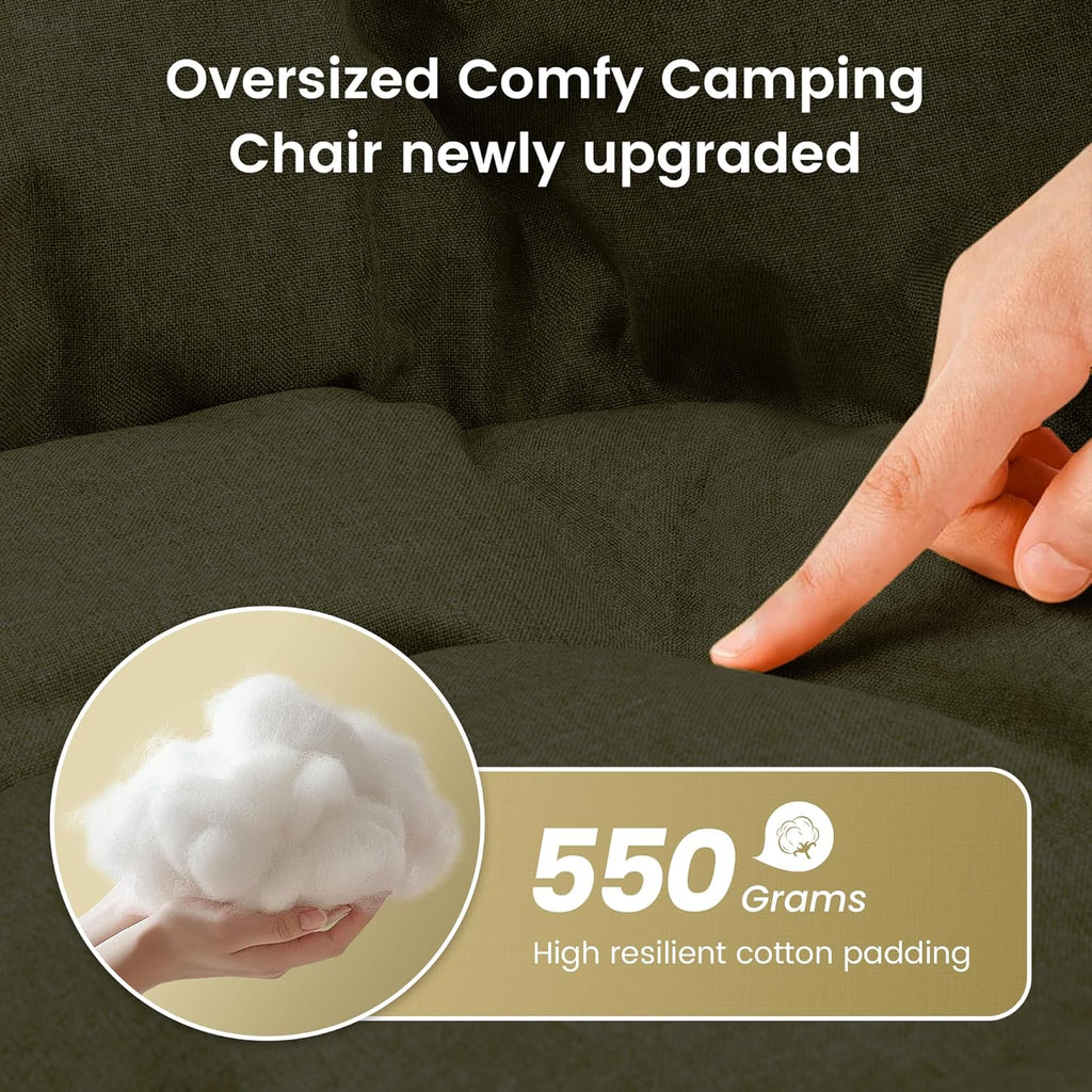 Oversized Padded Comfy Camping Chair for Adults, Army Green (2 Pack)
