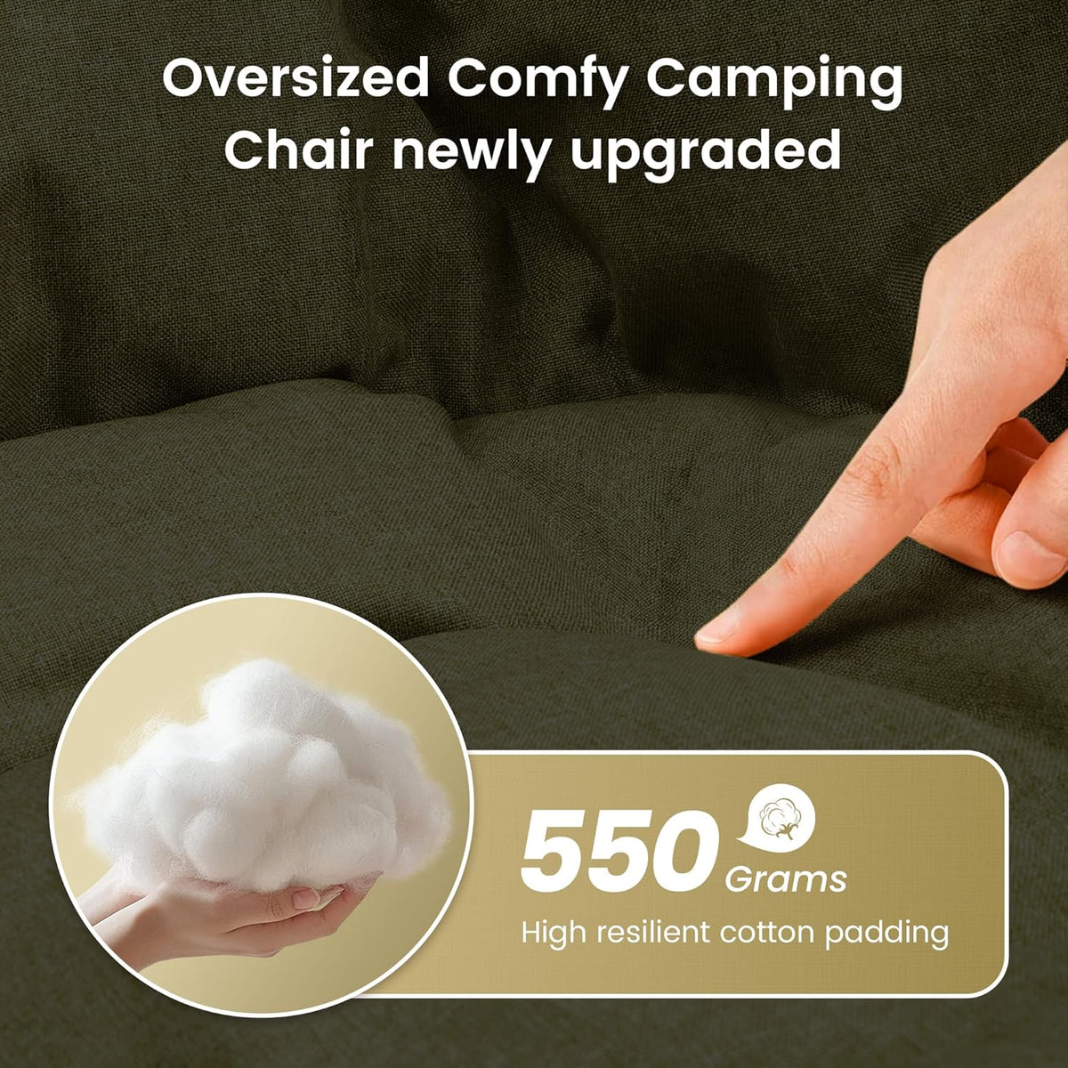 Oversized Padded Comfy Camping Chair for Adults, Army Green (2 Pack)