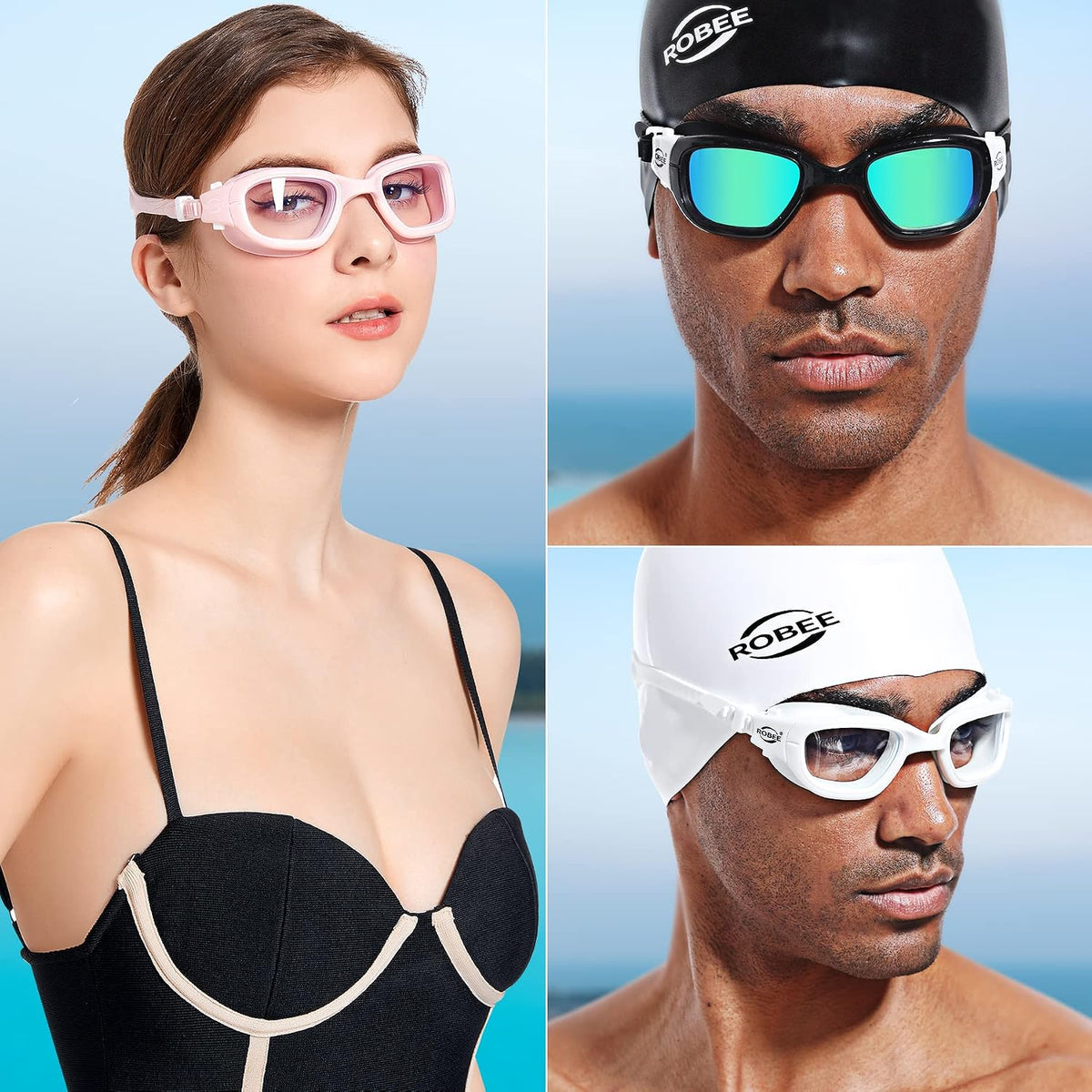 Robee Swim Goggles for Men Women Youth, Anti-Fog No Leaking