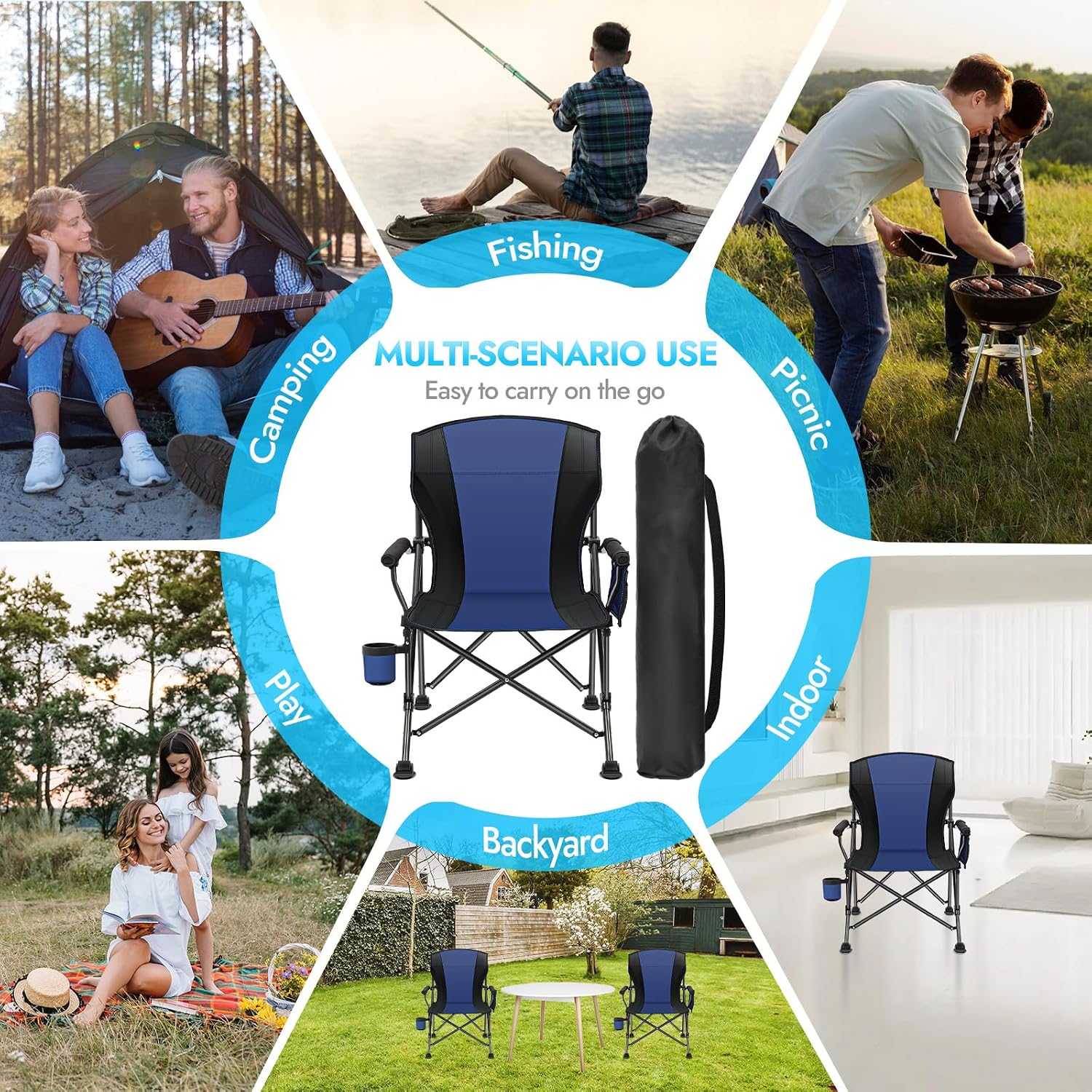 2 Pack Camping Chairs for Adults, 450 LBS Heavy Duty Camp Chair