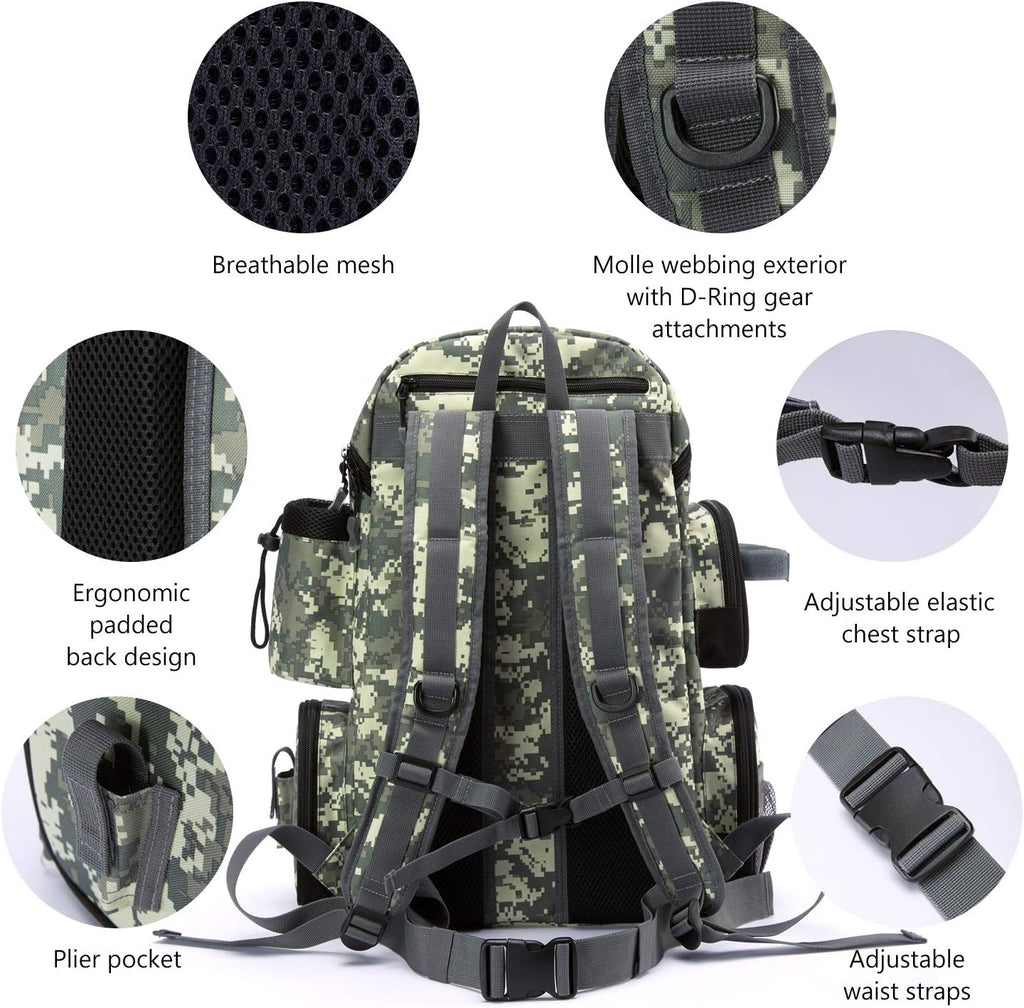 BASSDASH Fishing Tackle Backpack Water Resistant Tactical Bag Soft Tackle Box with Rod Holder and Protective Rain Cover