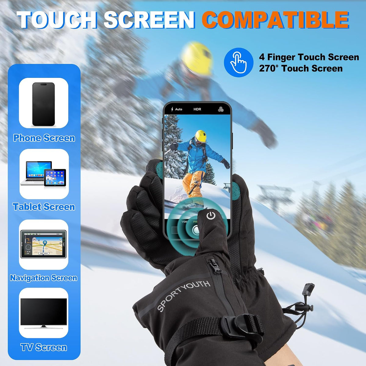 SPORTYOUTH Winter Gloves for Men Women, 3M Thinsulate Thermal Insulation