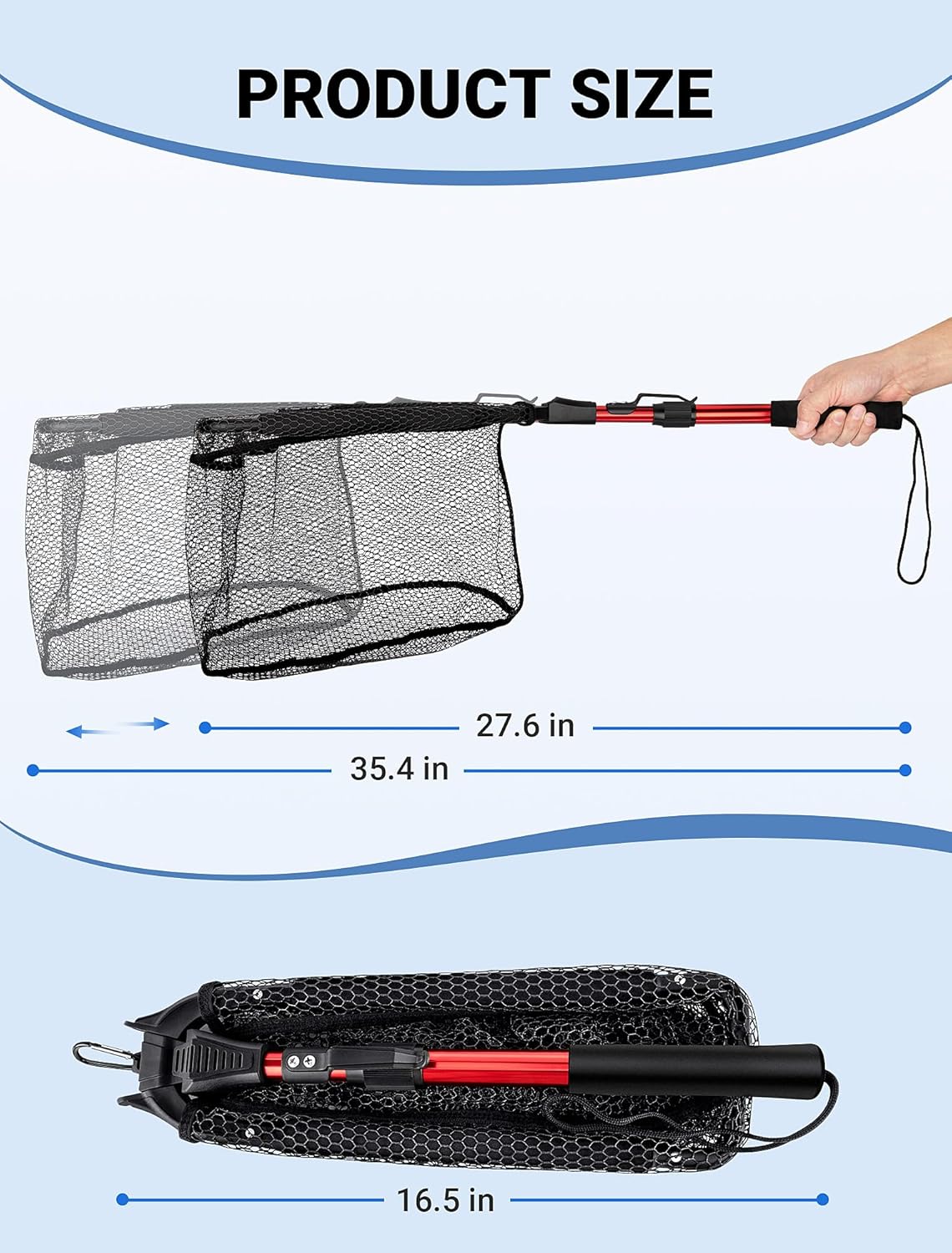 Upgraded Foldable Floating Fishing Net, Tangle-Free Anti-Snag Coated Landing Net, Quick Release & Easy Fold, Portable Fishing Gear for Ranger Boat, Kayak & Trout Salmon Bass Fishing, Gifts for Men
